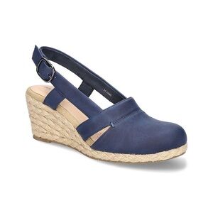 New NIB Women's easy street Blue espadrille Wedge Sandals Sz 9 1/2 W wide $70
